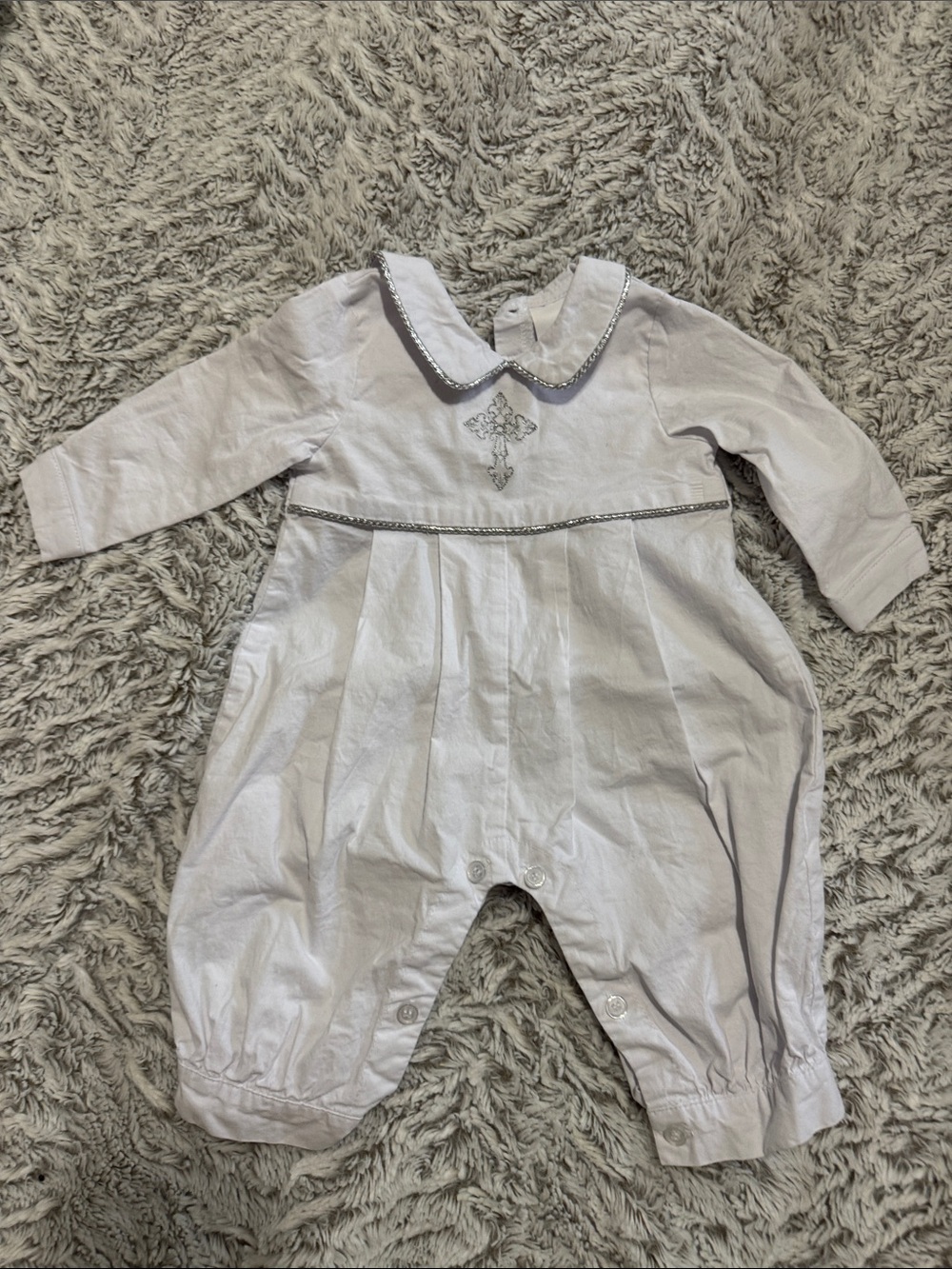 Baby White Long-Sleeve Romper baptism  outfit
